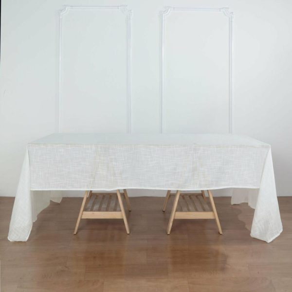 Jute & Lace |  60″x126″ White Seamless Rectangular Tablecloth, Linen Table Cloth With Slubby Textured, Wrinkle Resistant