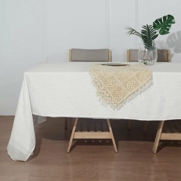 Jute & Lace |  60″x126″ White Seamless Rectangular Tablecloth, Linen Table Cloth With Slubby Textured, Wrinkle Resistant