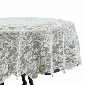 Jute & Lace |  70″ Premium Lace Ivory Round Seamless Tablecloth