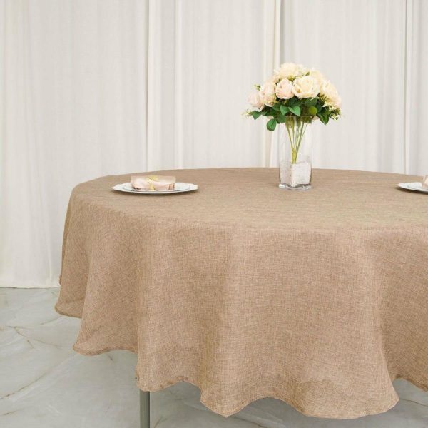 Jute & Lace |  90″ Natural Jute Seamless Faux Burlap Round Tablecloth Boho Chic Table Decor