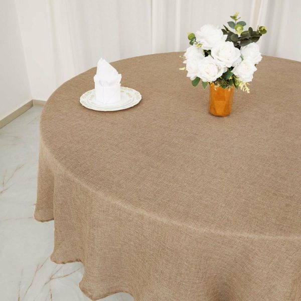 Jute & Lace |  90″ Natural Jute Seamless Faux Burlap Round Tablecloth Boho Chic Table Decor