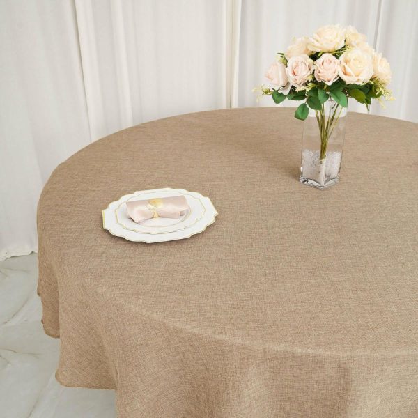 Jute & Lace |  90″ Natural Jute Seamless Faux Burlap Round Tablecloth Boho Chic Table Decor