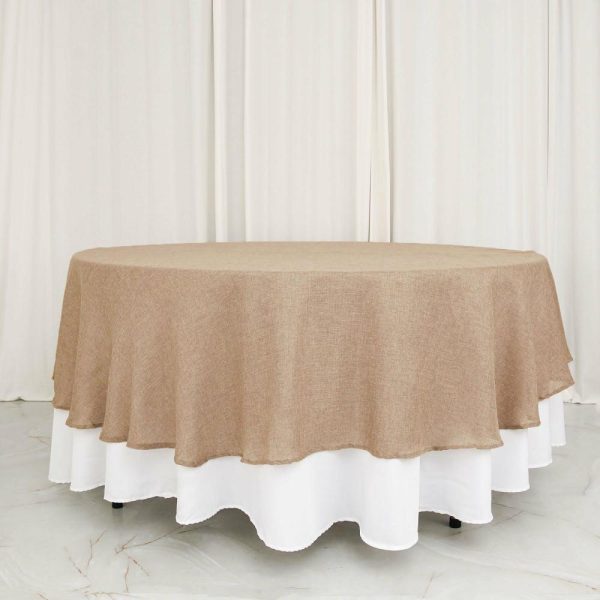 Jute & Lace |  90″ Natural Jute Seamless Faux Burlap Round Tablecloth Boho Chic Table Decor