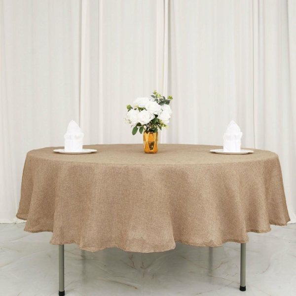 Jute & Lace |  90″ Natural Jute Seamless Faux Burlap Round Tablecloth Boho Chic Table Decor