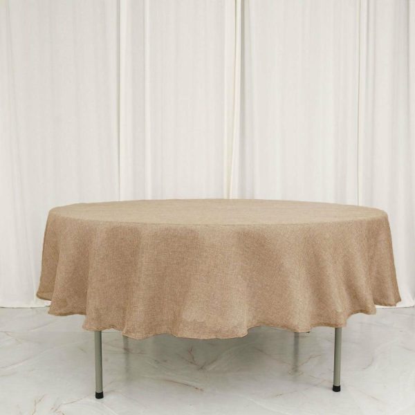 Jute & Lace |  90″ Natural Jute Seamless Faux Burlap Round Tablecloth Boho Chic Table Decor