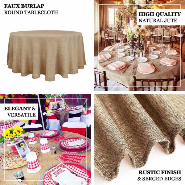 Jute & Lace |  90″ Natural Jute Seamless Faux Burlap Round Tablecloth Boho Chic Table Decor