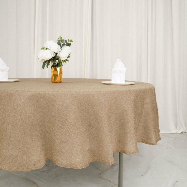 Jute & Lace |  90″ Natural Jute Seamless Faux Burlap Round Tablecloth Boho Chic Table Decor