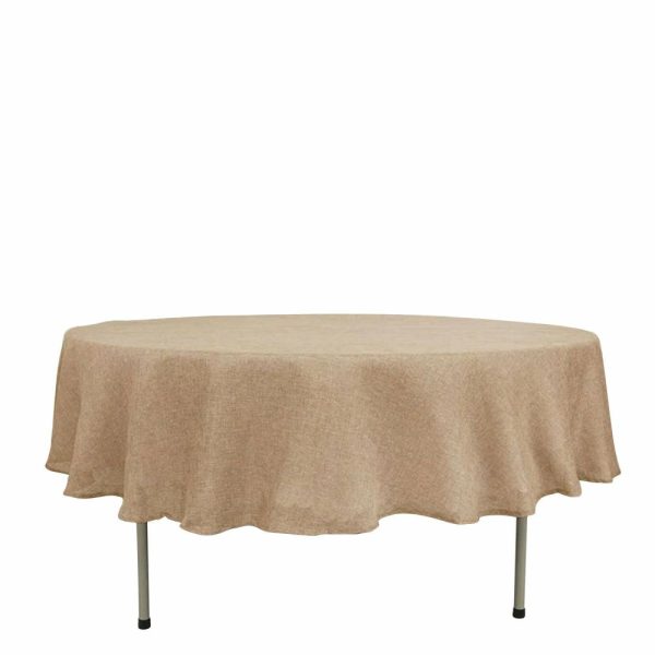 Jute & Lace |  90″ Natural Jute Seamless Faux Burlap Round Tablecloth Boho Chic Table Decor