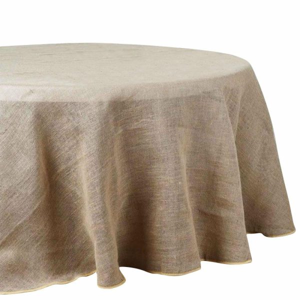 Jute & Lace |  90″ Natural Round Burlap Rustic Seamless Tablecloth Jute Linen Table Decor