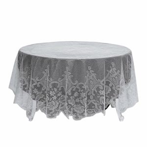 Jute & Lace |  90″ Premium Lace White Round Seamless Tablecloth