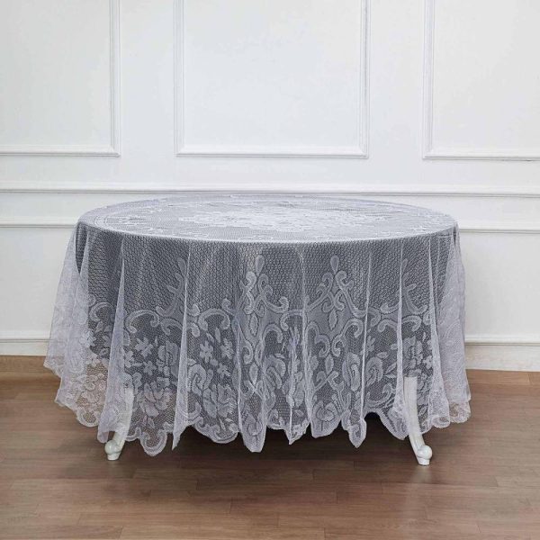 Jute & Lace |  90″ Premium Lace White Round Seamless Tablecloth