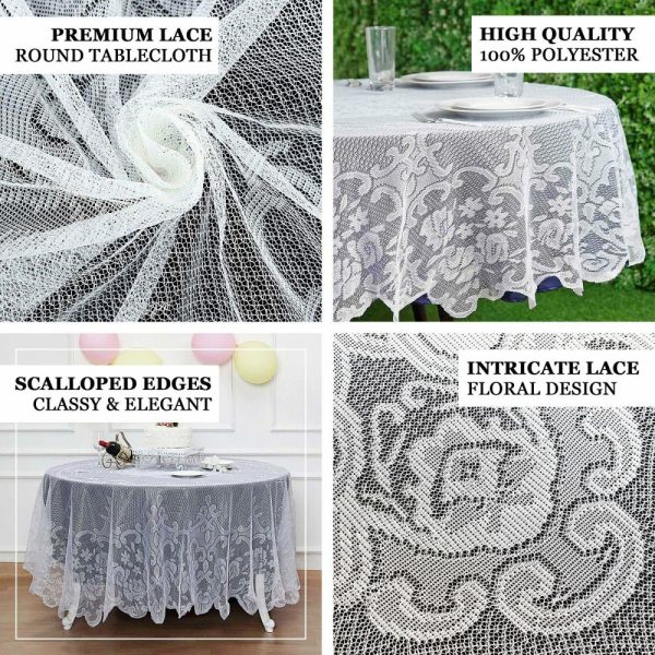 Jute & Lace |  90″ Premium Lace White Round Seamless Tablecloth