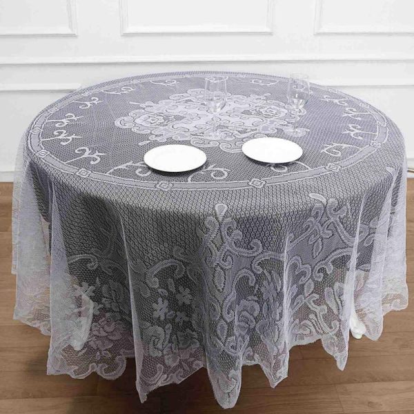 Jute & Lace |  90″ Premium Lace White Round Seamless Tablecloth