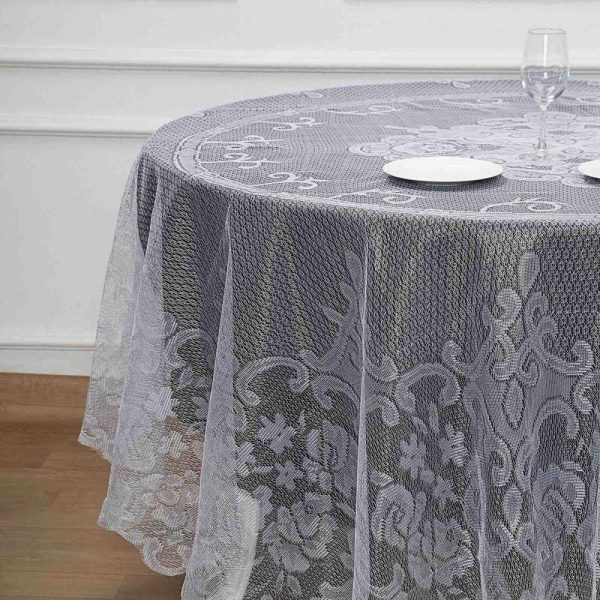 Jute & Lace |  90″ Premium Lace White Round Seamless Tablecloth