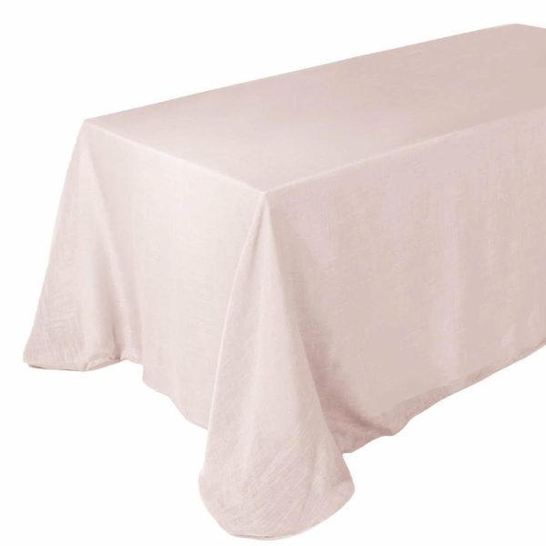 Jute & Lace |  90″x132″ Blush Seamless Rectangular Tablecloth, Linen Table Cloth With Slubby Textured, Wrinkle Resistant for 6 Foot Table With Floor-Length Drop