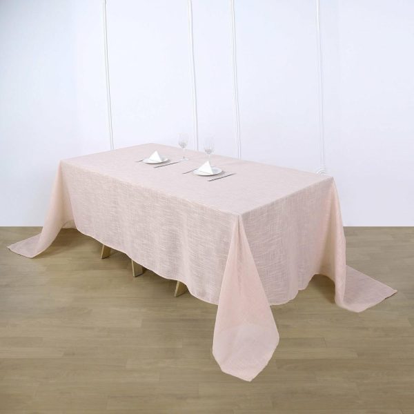 Jute & Lace |  90″x132″ Blush Seamless Rectangular Tablecloth, Linen Table Cloth With Slubby Textured, Wrinkle Resistant for 6 Foot Table With Floor-Length Drop