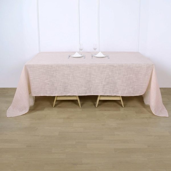 Jute & Lace |  90″x132″ Blush Seamless Rectangular Tablecloth, Linen Table Cloth With Slubby Textured, Wrinkle Resistant for 6 Foot Table With Floor-Length Drop