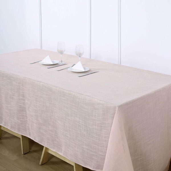 Jute & Lace |  90″x132″ Blush Seamless Rectangular Tablecloth, Linen Table Cloth With Slubby Textured, Wrinkle Resistant for 6 Foot Table With Floor-Length Drop