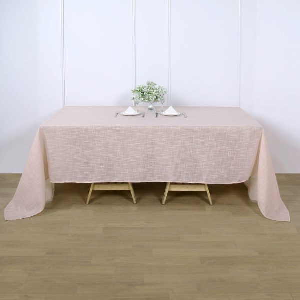 Jute & Lace |  90″x132″ Blush Seamless Rectangular Tablecloth, Linen Table Cloth With Slubby Textured, Wrinkle Resistant for 6 Foot Table With Floor-Length Drop