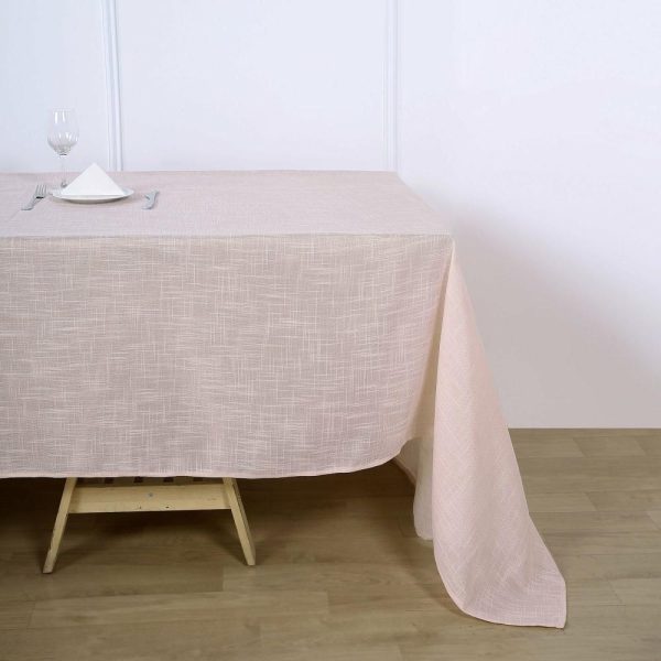 Jute & Lace |  90″x132″ Blush Seamless Rectangular Tablecloth, Linen Table Cloth With Slubby Textured, Wrinkle Resistant for 6 Foot Table With Floor-Length Drop