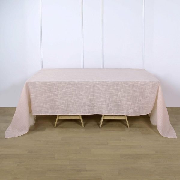 Jute & Lace |  90″x132″ Blush Seamless Rectangular Tablecloth, Linen Table Cloth With Slubby Textured, Wrinkle Resistant for 6 Foot Table With Floor-Length Drop