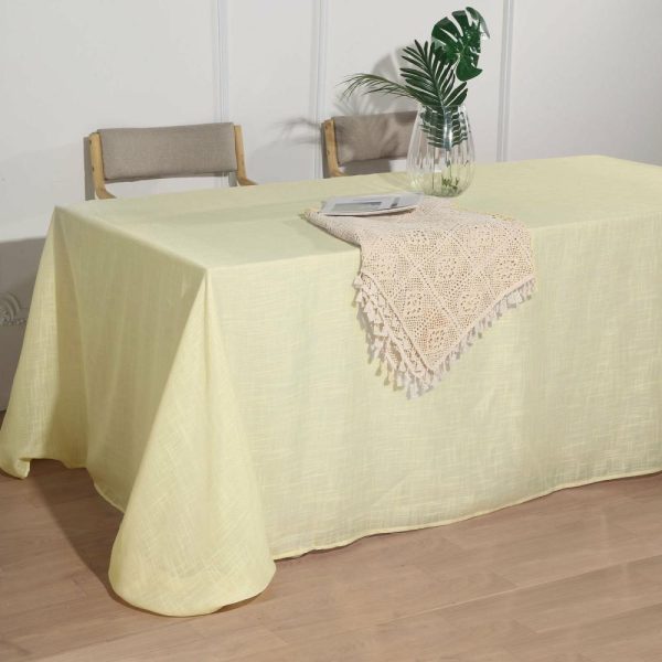 Jute & Lace |  90″x132″ Ivory Seamless Rectangular Tablecloth, Linen Table Cloth With Slubby Textured, Wrinkle Resistant