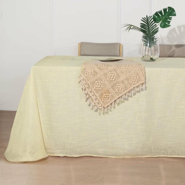 Jute & Lace |  90″x132″ Ivory Seamless Rectangular Tablecloth, Linen Table Cloth With Slubby Textured, Wrinkle Resistant