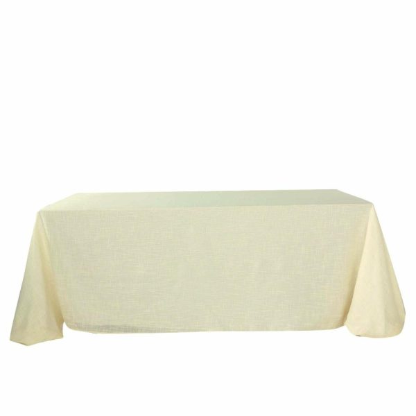 Jute & Lace |  90″x132″ Ivory Seamless Rectangular Tablecloth, Linen Table Cloth With Slubby Textured, Wrinkle Resistant