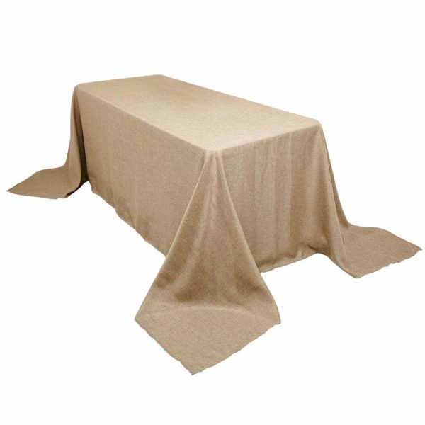 Jute & Lace |  90″x132″ Natural Jute Seamless Faux Burlap Rectangular Tablecloth Boho Chic Table Linen