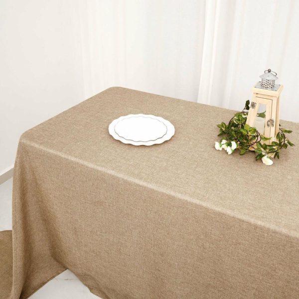 Jute & Lace |  90″x132″ Natural Jute Seamless Faux Burlap Rectangular Tablecloth Boho Chic Table Linen