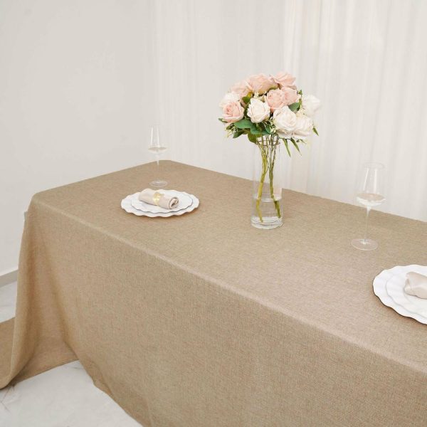 Jute & Lace |  90″x132″ Natural Jute Seamless Faux Burlap Rectangular Tablecloth Boho Chic Table Linen