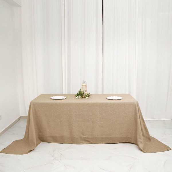 Jute & Lace |  90″x132″ Natural Jute Seamless Faux Burlap Rectangular Tablecloth Boho Chic Table Linen