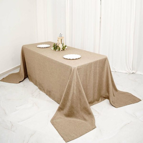 Jute & Lace |  90″x132″ Natural Jute Seamless Faux Burlap Rectangular Tablecloth Boho Chic Table Linen