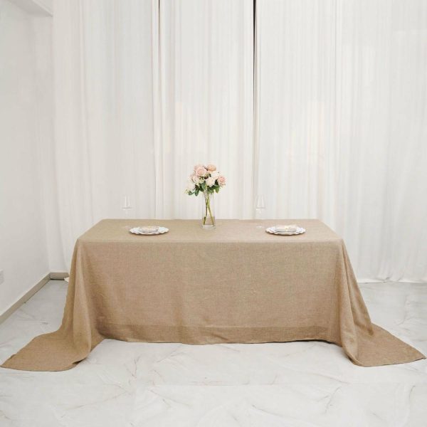 Jute & Lace |  90″x132″ Natural Jute Seamless Faux Burlap Rectangular Tablecloth Boho Chic Table Linen