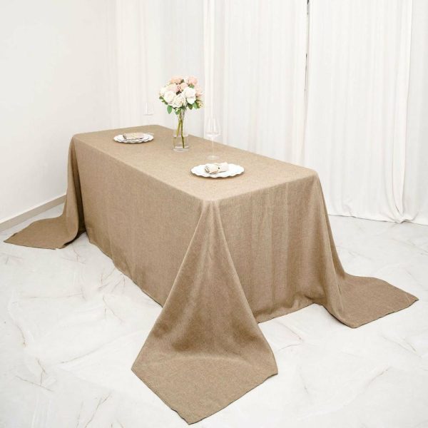 Jute & Lace |  90″x132″ Natural Jute Seamless Faux Burlap Rectangular Tablecloth Boho Chic Table Linen