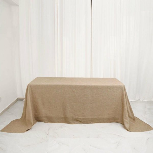 Jute & Lace |  90″x132″ Natural Jute Seamless Faux Burlap Rectangular Tablecloth Boho Chic Table Linen