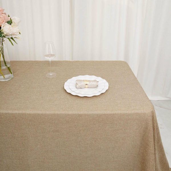 Jute & Lace |  90″x132″ Natural Jute Seamless Faux Burlap Rectangular Tablecloth Boho Chic Table Linen