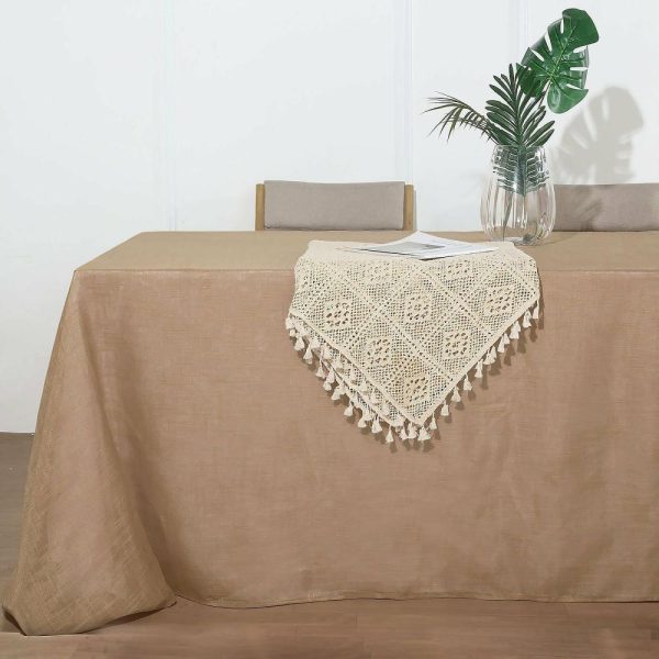 Jute & Lace |  90″x132″ Natural Seamless Rectangular Tablecloth, Linen Table Cloth With Slubby Textured, Wrinkle Resistant for 6 Foot Table With Floor-Length Drop