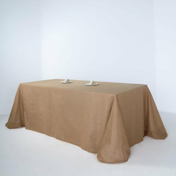 Jute & Lace |  90″x132″ Natural Seamless Rectangular Tablecloth, Linen Table Cloth With Slubby Textured, Wrinkle Resistant for 6 Foot Table With Floor-Length Drop