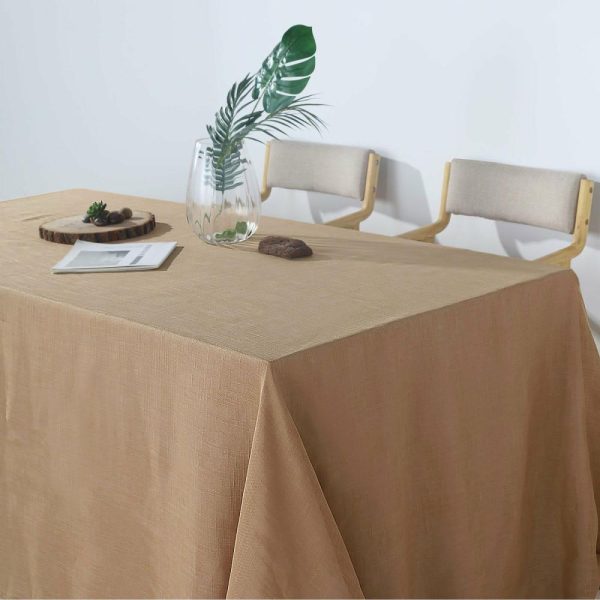 Jute & Lace |  90″x132″ Natural Seamless Rectangular Tablecloth, Linen Table Cloth With Slubby Textured, Wrinkle Resistant for 6 Foot Table With Floor-Length Drop