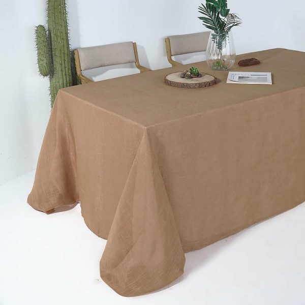 Jute & Lace |  90″x132″ Natural Seamless Rectangular Tablecloth, Linen Table Cloth With Slubby Textured, Wrinkle Resistant for 6 Foot Table With Floor-Length Drop