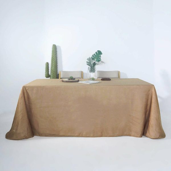 Jute & Lace |  90″x132″ Natural Seamless Rectangular Tablecloth, Linen Table Cloth With Slubby Textured, Wrinkle Resistant for 6 Foot Table With Floor-Length Drop