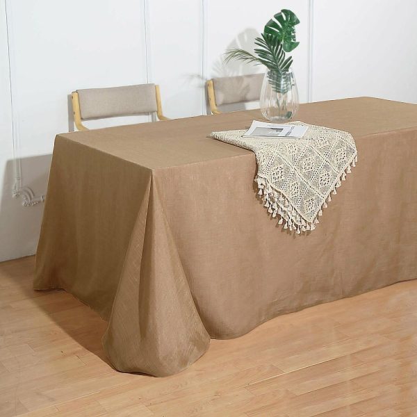 Jute & Lace |  90″x132″ Natural Seamless Rectangular Tablecloth, Linen Table Cloth With Slubby Textured, Wrinkle Resistant for 6 Foot Table With Floor-Length Drop