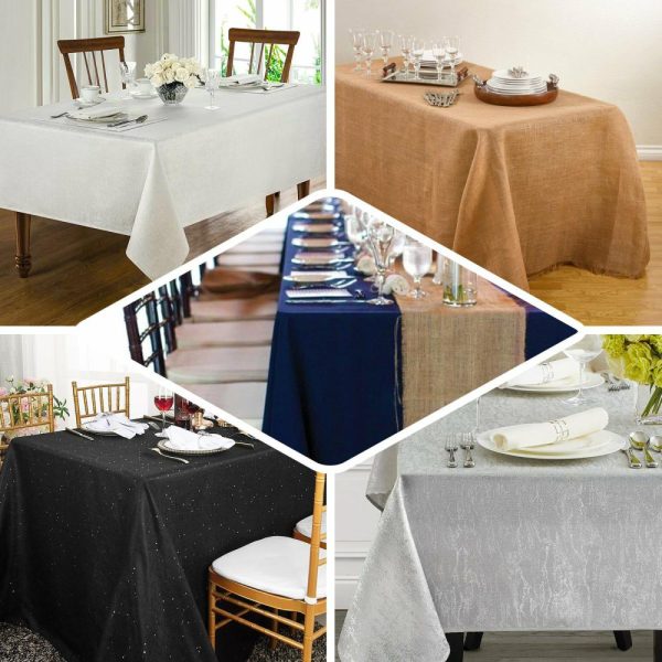 Jute & Lace |  90″x132″ Natural Seamless Rectangular Tablecloth, Linen Table Cloth With Slubby Textured, Wrinkle Resistant for 6 Foot Table With Floor-Length Drop