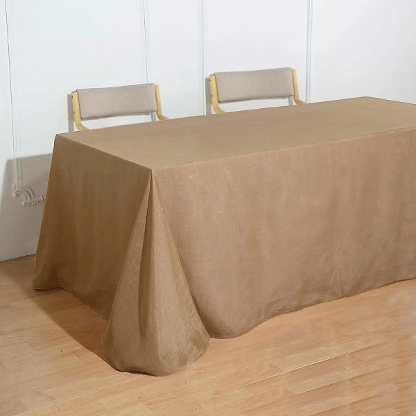 Jute & Lace |  90″x132″ Natural Seamless Rectangular Tablecloth, Linen Table Cloth With Slubby Textured, Wrinkle Resistant for 6 Foot Table With Floor-Length Drop