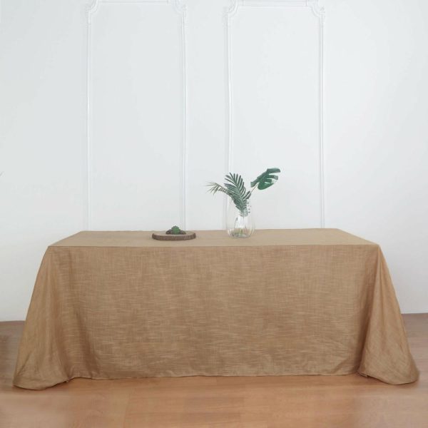 Jute & Lace |  90″x132″ Natural Seamless Rectangular Tablecloth, Linen Table Cloth With Slubby Textured, Wrinkle Resistant for 6 Foot Table With Floor-Length Drop