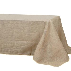 Jute & Lace |  90″x156″ Natural Rectangle Burlap Rustic Seamless Tablecloth Jute Linen Table Decor for 8 Foot Table With Floor-Length Drop