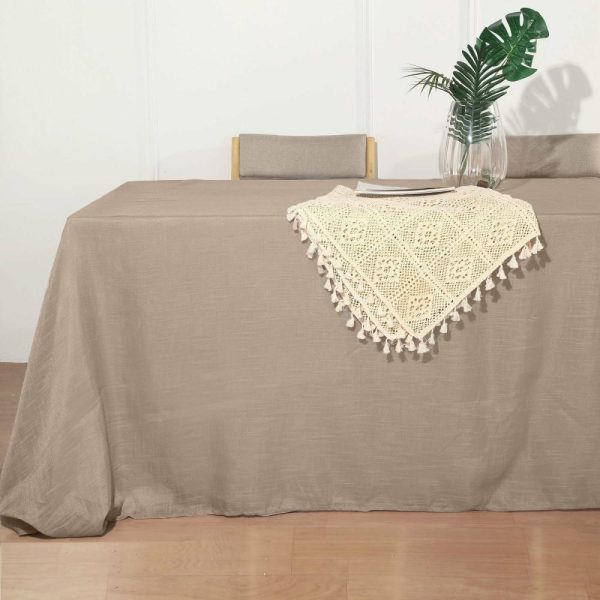 Jute & Lace |  90″x156″ Taupe Seamless Rectangular Tablecloth, Linen Table Cloth With Slubby Textured, Wrinkle Resistant for 8 Foot Table With Floor-Length Drop