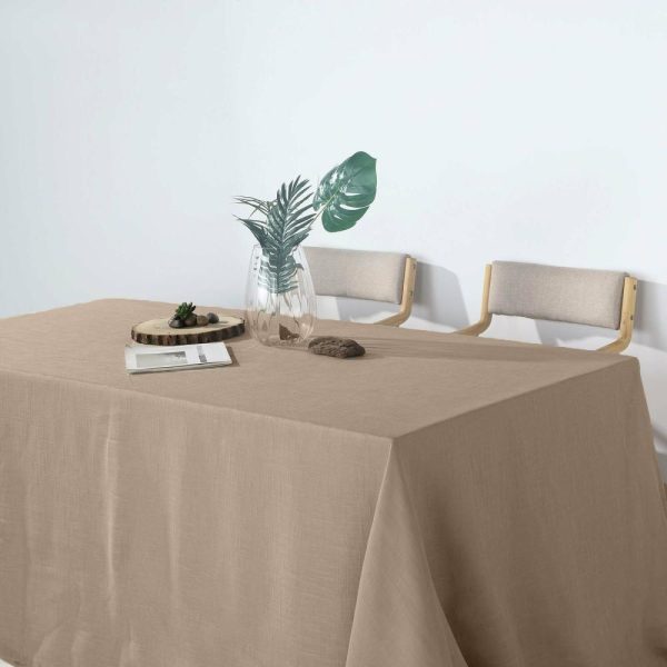 Jute & Lace |  90″x156″ Taupe Seamless Rectangular Tablecloth, Linen Table Cloth With Slubby Textured, Wrinkle Resistant for 8 Foot Table With Floor-Length Drop