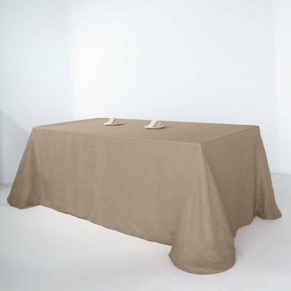 Jute & Lace |  90″x156″ Taupe Seamless Rectangular Tablecloth, Linen Table Cloth With Slubby Textured, Wrinkle Resistant for 8 Foot Table With Floor-Length Drop